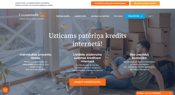 Creamcredit: kredītu aizdevumi līdz 10 000 €